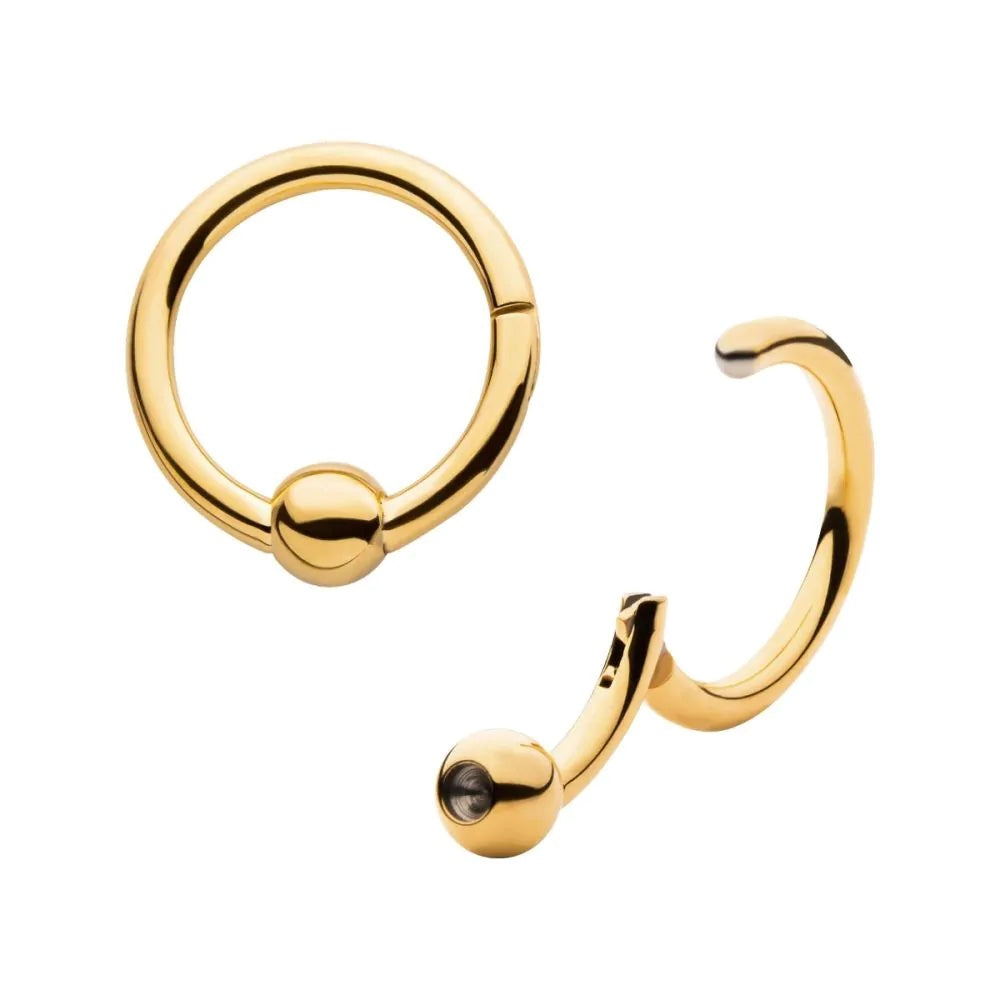 Faux Captive Bead Ring Hinged Segment Clicker Ring - 24Kt Gold PVD Titanium