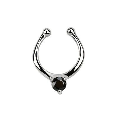 CZ Crystal Center Clip On Non-Piercing Septum Ring
 - Sterling Silver