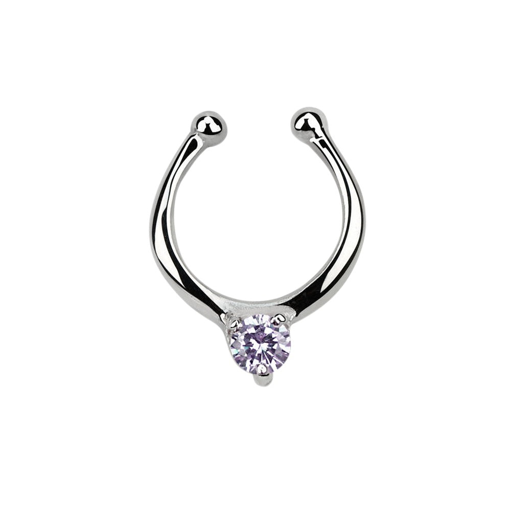 CZ Crystal Center Clip On Non-Piercing Septum Ring
 - Sterling Silver