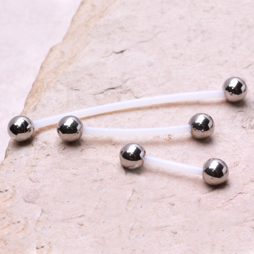 Set of 4 Bioflex with Metal Ball Ends Pregnancy Belly Button Ring Retainers - Stainless Steel