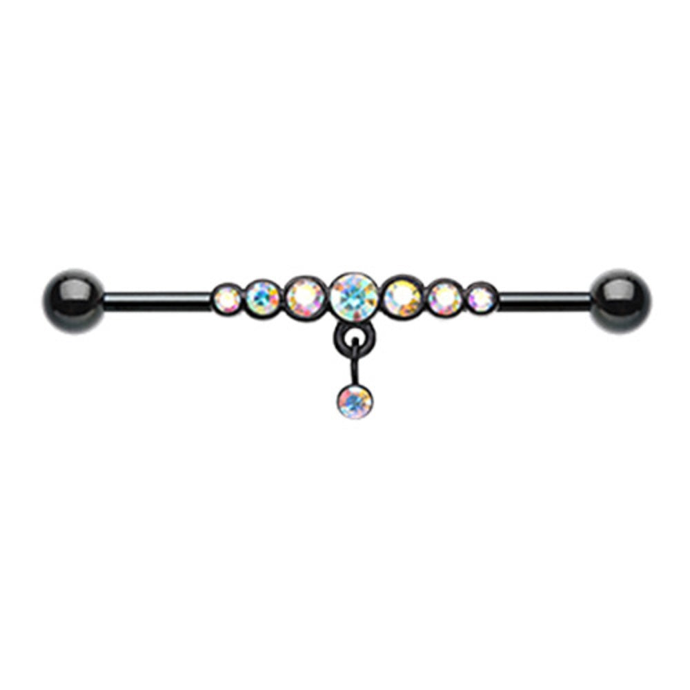 CZ Crystal Lined Dangling Gem Industrial Barbell
 - Stainless Steel