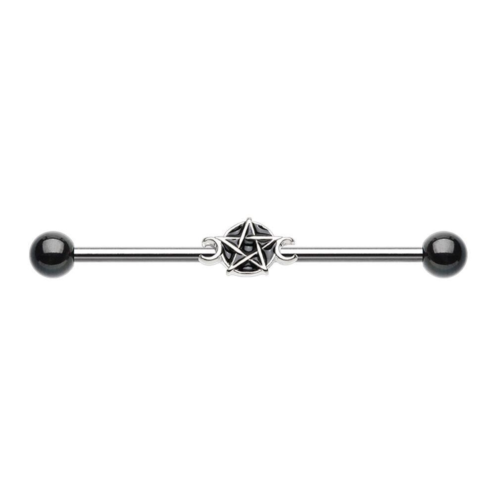 Wiccan Pentagram Industrial Barbell - Stainless Steel