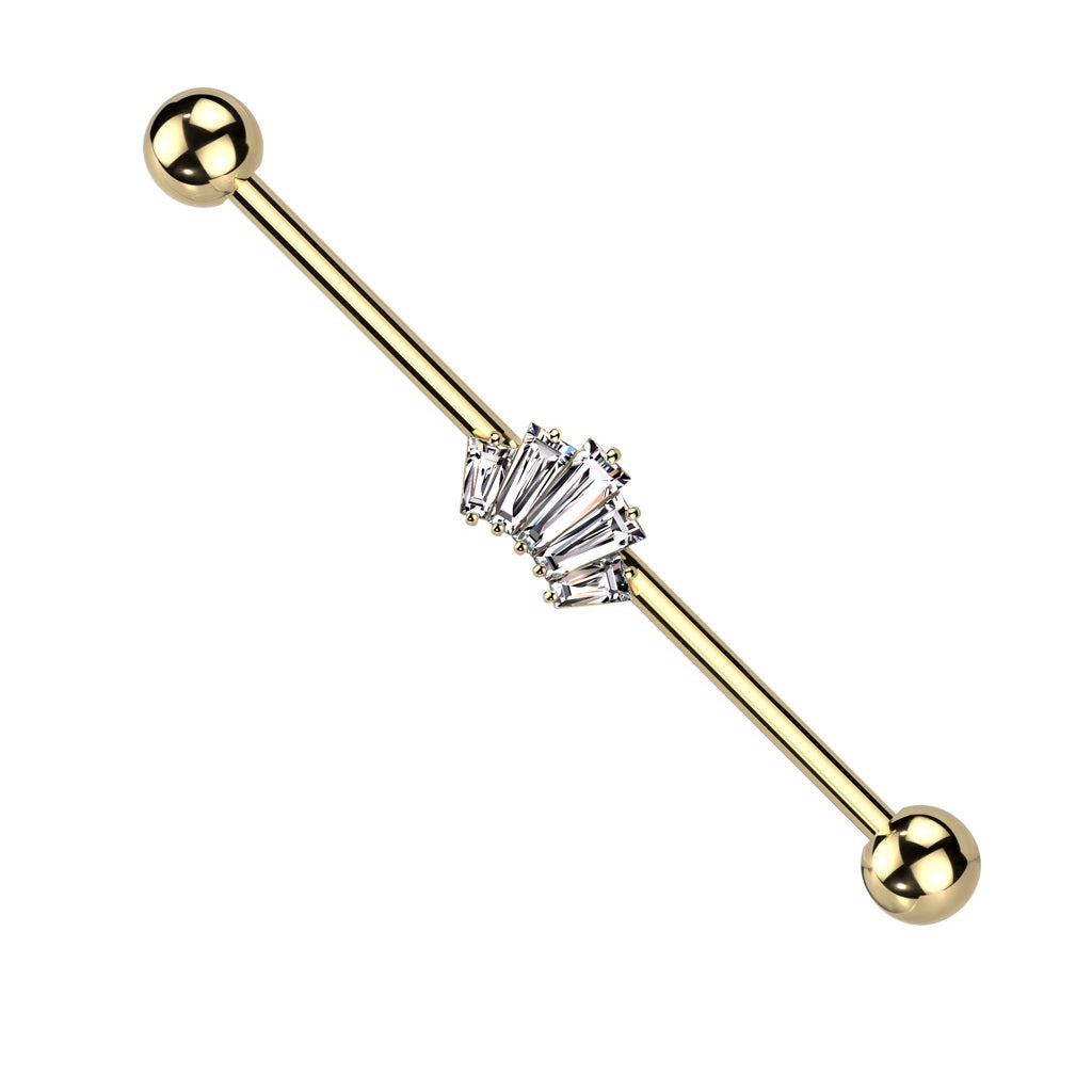 CZ Crystal Baguette Crown Industrial Barbell - 316L Stainless Steel