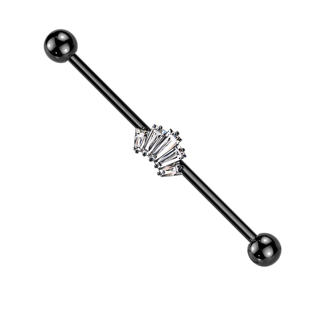 CZ Crystal Baguette Crown Industrial Barbell - 316L Stainless Steel