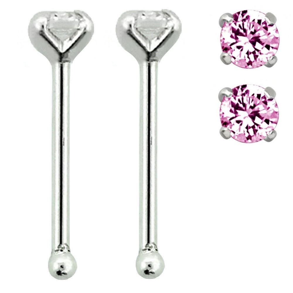 CZ Crystal Gem Prong Set Nose Bone Stud
- Sterling Silver