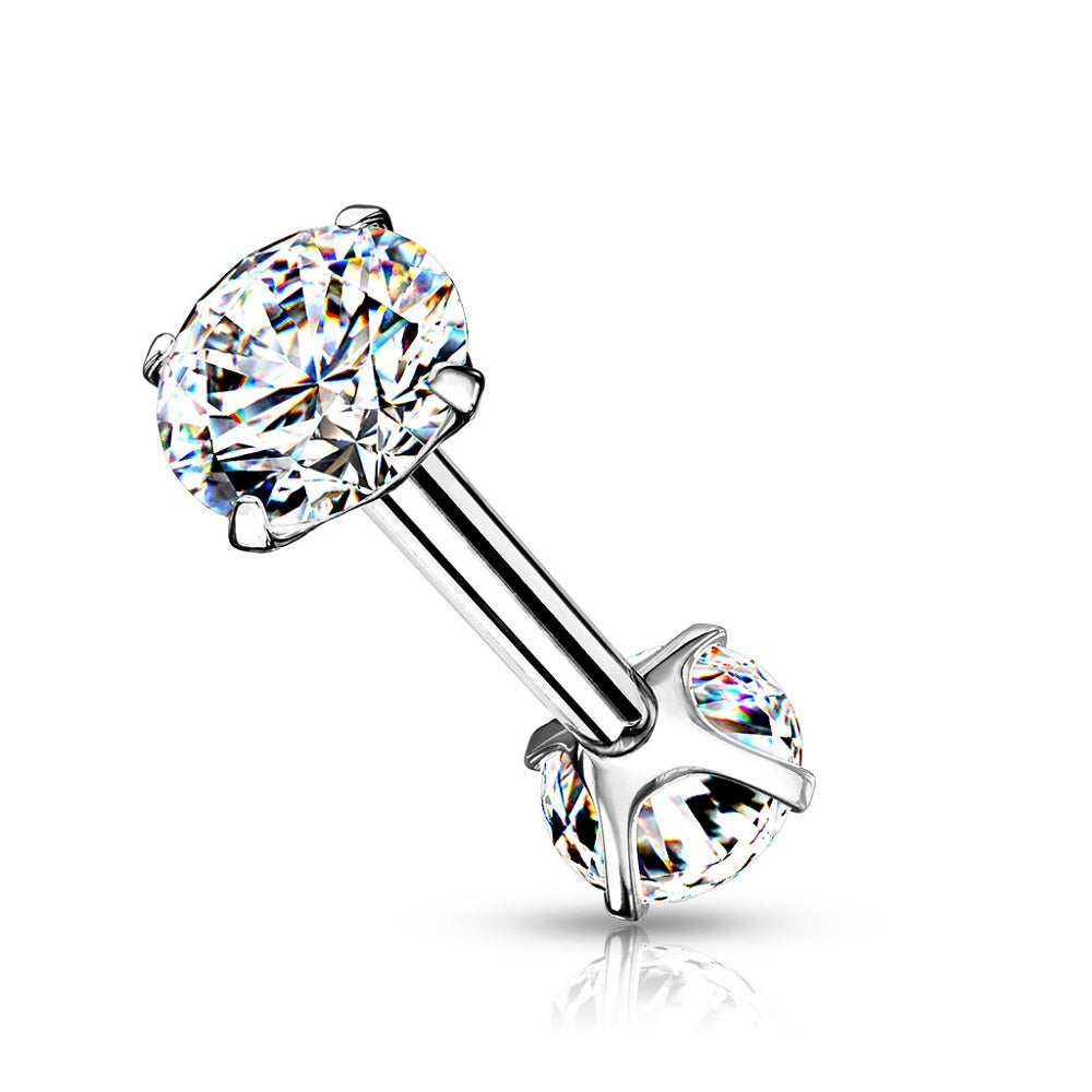 Internally Threaded Prong Set CZ Crystal Ends Cartilage Helix Conch Ear Lobe Barbell
- Stainless Steel