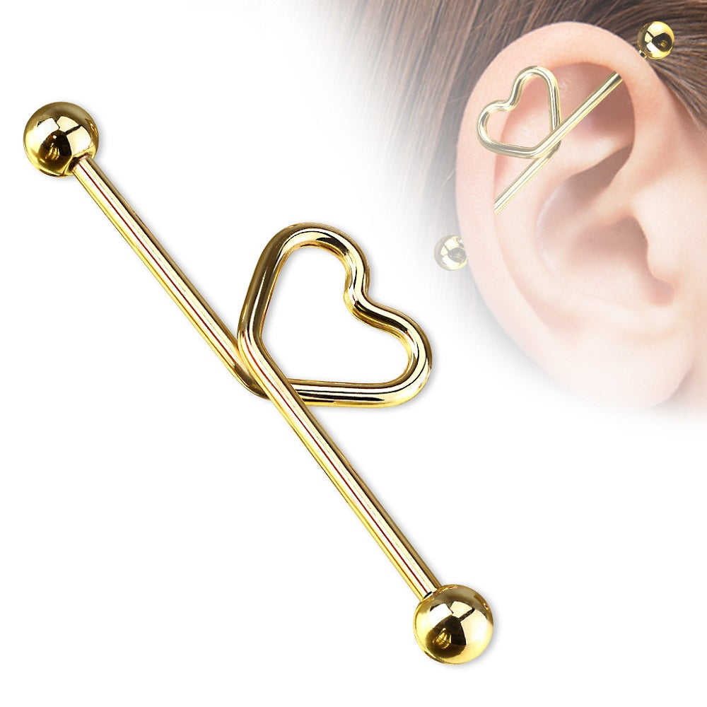 Curved Heart Industrial Barbell - Titanium Plated 316L Stainless Steel