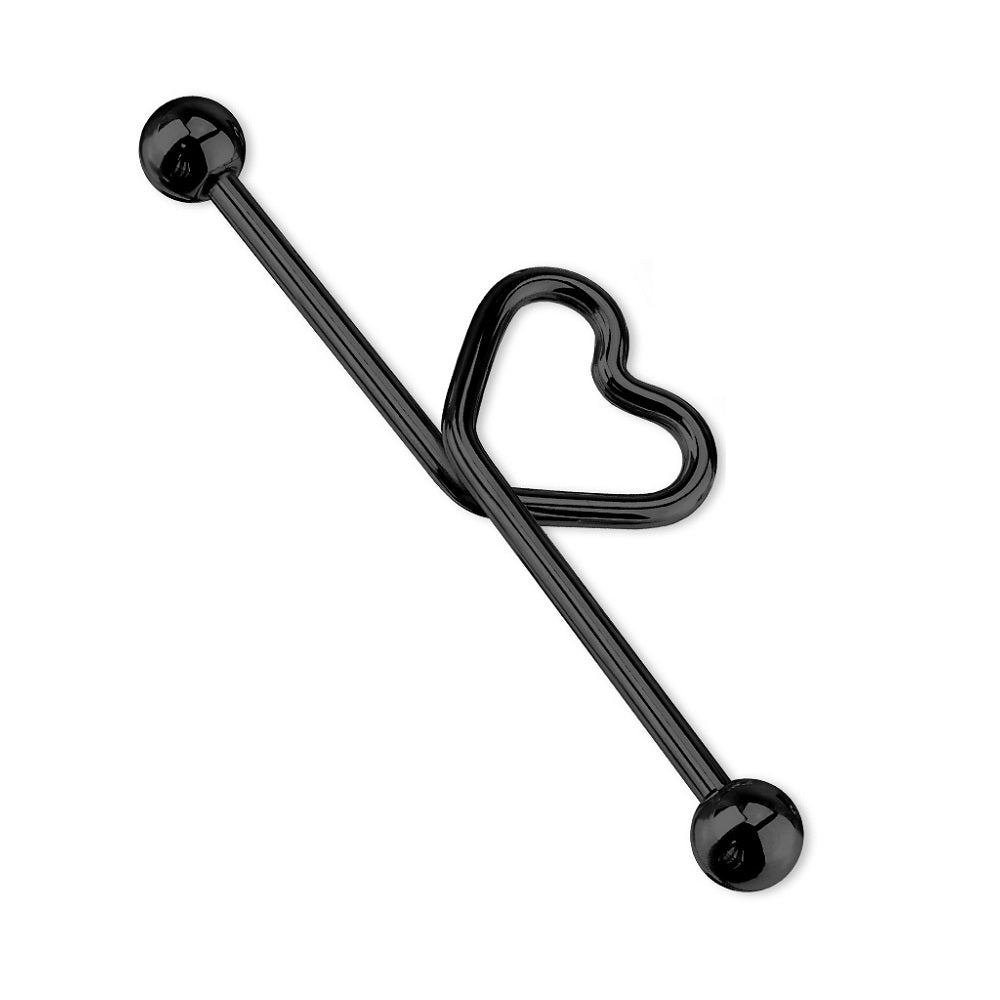 Curved Heart Industrial Barbell - Titanium Plated 316L Stainless Steel