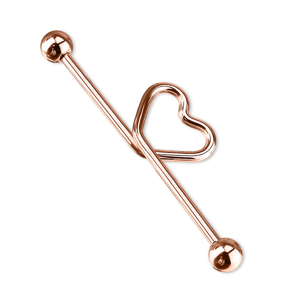 Curved Heart Industrial Barbell - Titanium Plated 316L Stainless Steel