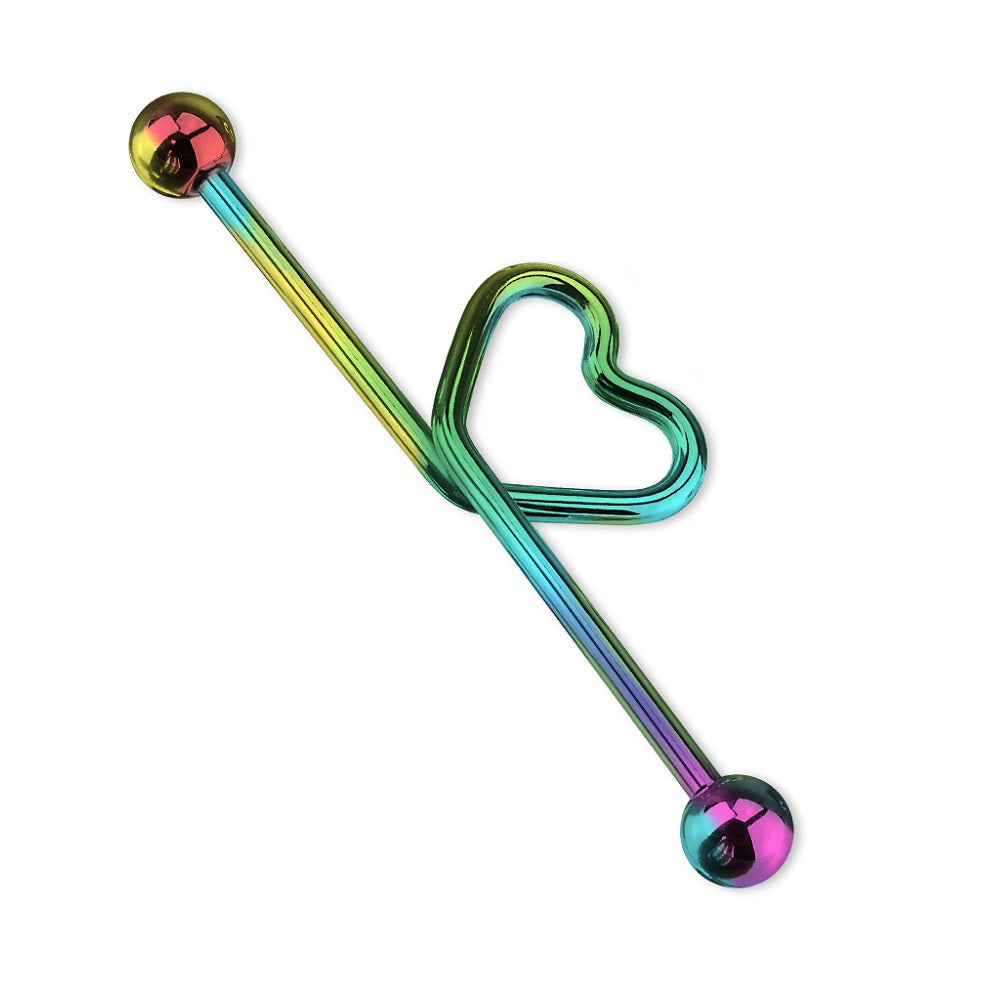 Curved Heart Industrial Barbell - Titanium Plated 316L Stainless Steel