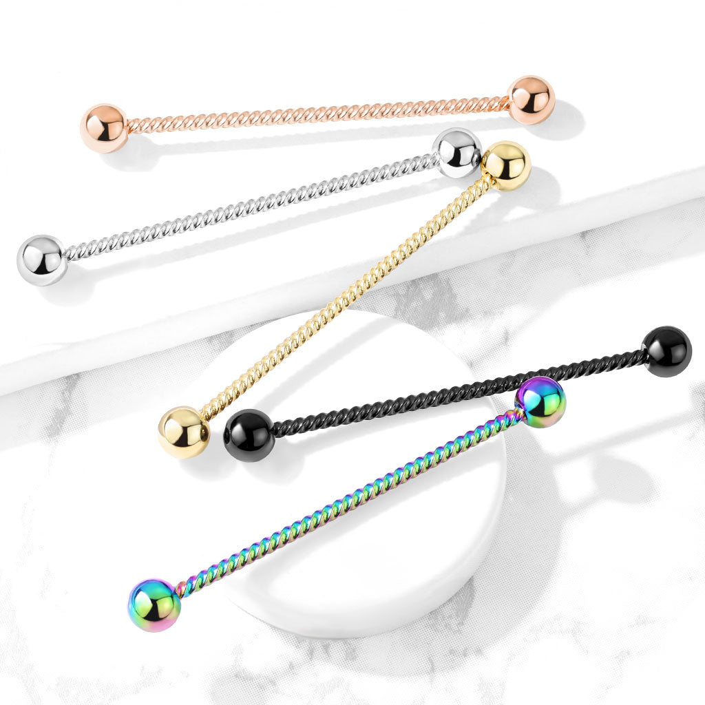 Twisted Rope Industrial Barbell - 316L Stainless Steel