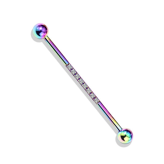 CZ Crystal Lined Industrial Barbell - Stainless Steel