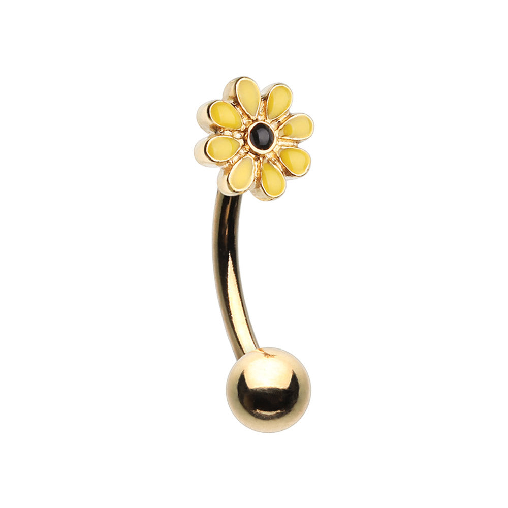 Yellow Daisy Flower Curved Eyebrow Barbell
- Stainless Steel