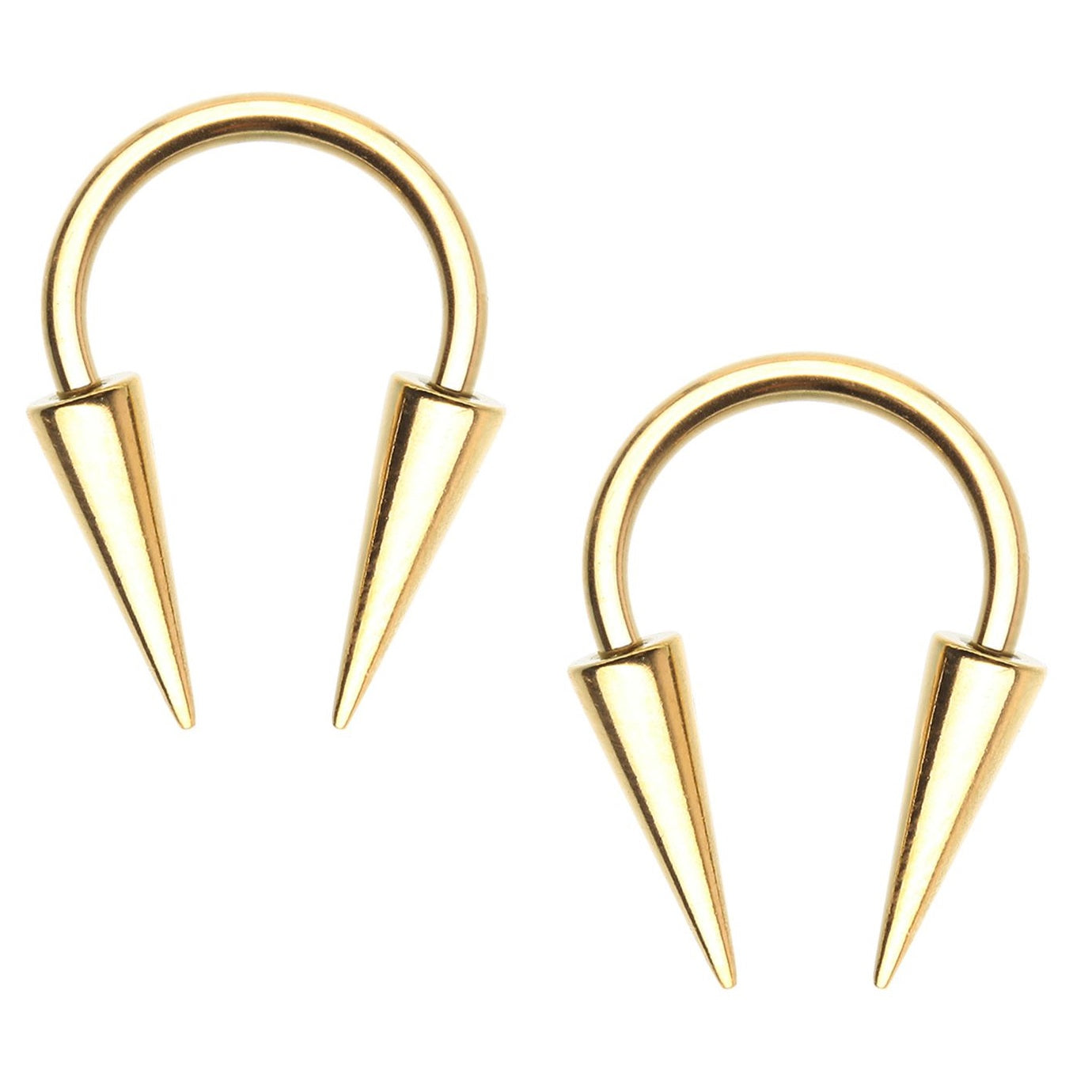 Long Spike Horseshoe Circular Barbell Earrings - Stainless Steel - Pair