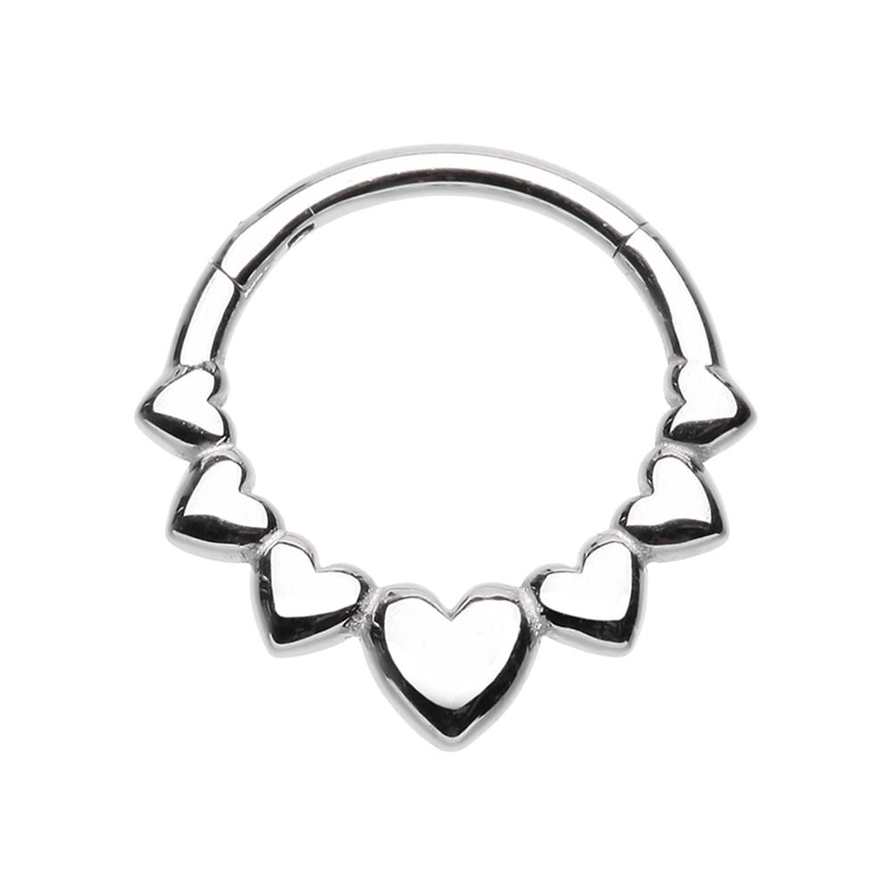 Heart Lined Hinged Segment Clicker Ring - Stainless Steel