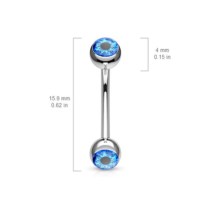 Eyeball Inlaid Curved Barbell Eyebrow Ring - 316L Stainless Steel