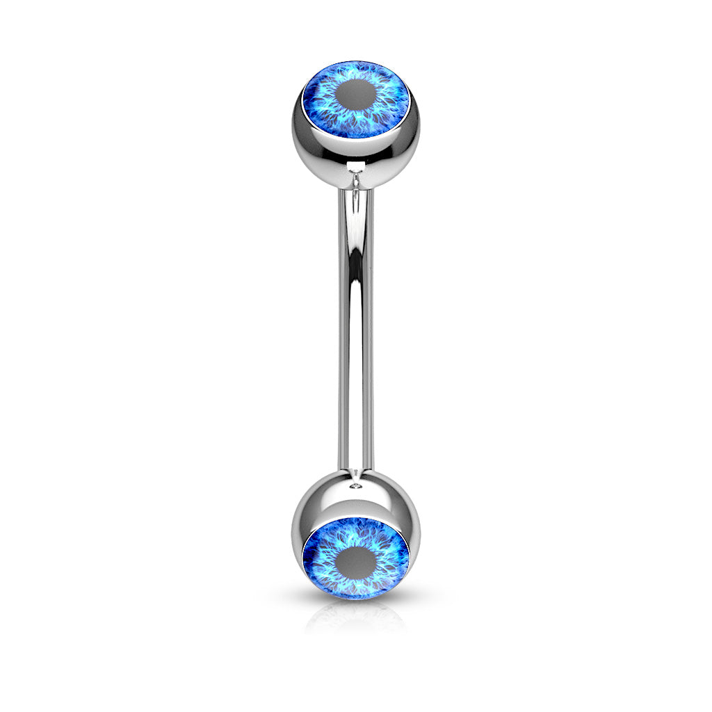 Eyeball Inlaid Curved Barbell Eyebrow Ring - 316L Stainless Steel
