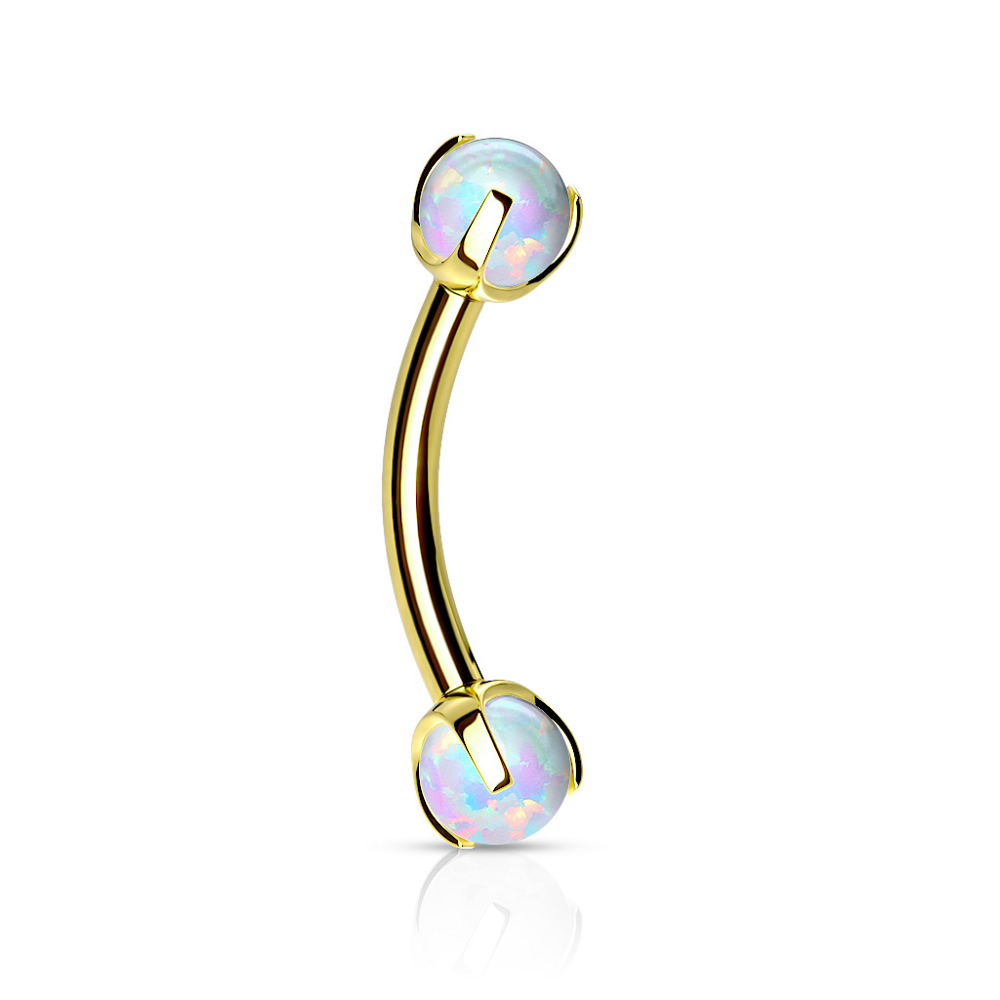 Internally Threaded Claw Set Synthetic Opals Eyebrow Curved Barbell
- Stainless Steel