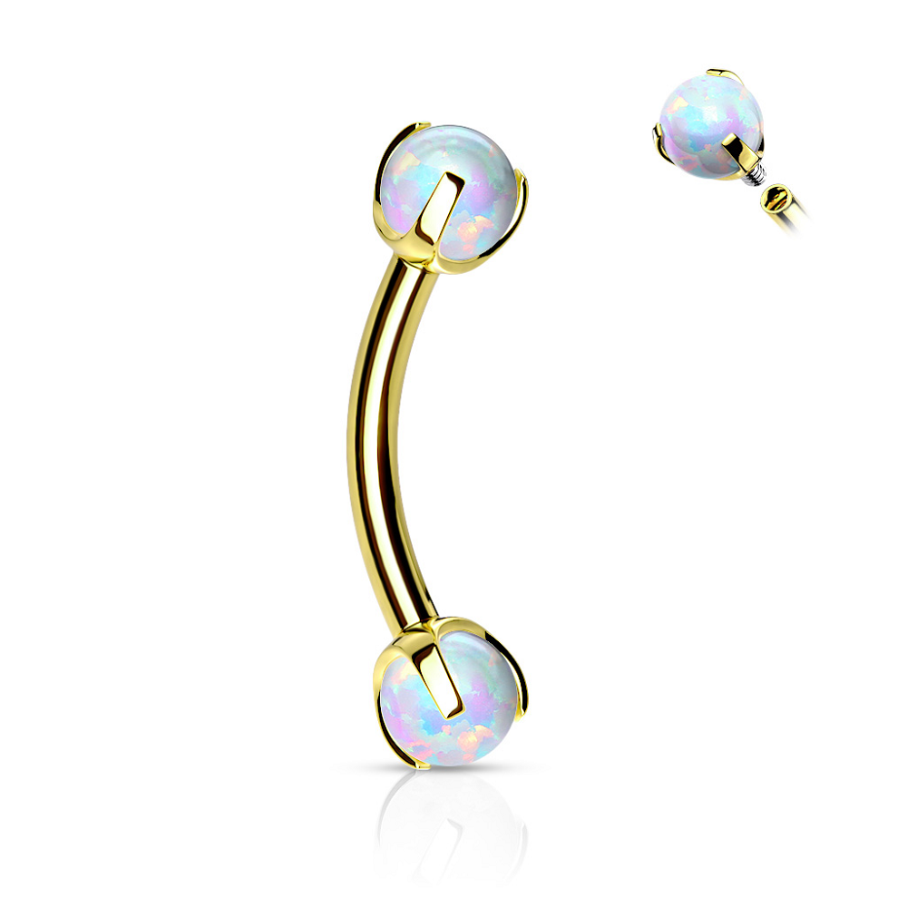 Internally Threaded Claw Set Synthetic Opals Eyebrow Curved Barbell
- Stainless Steel