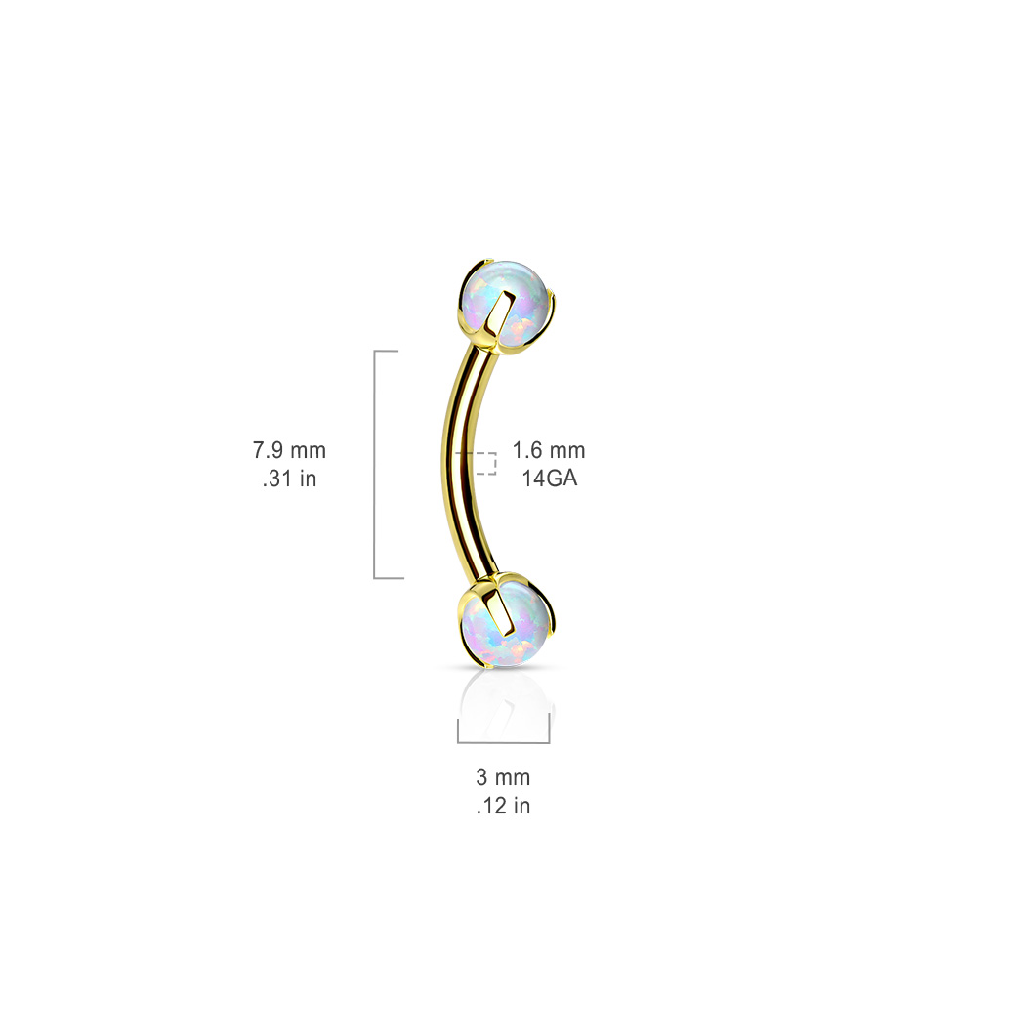 Internally Threaded Claw Set Synthetic Opals Eyebrow Curved Barbell
- Stainless Steel