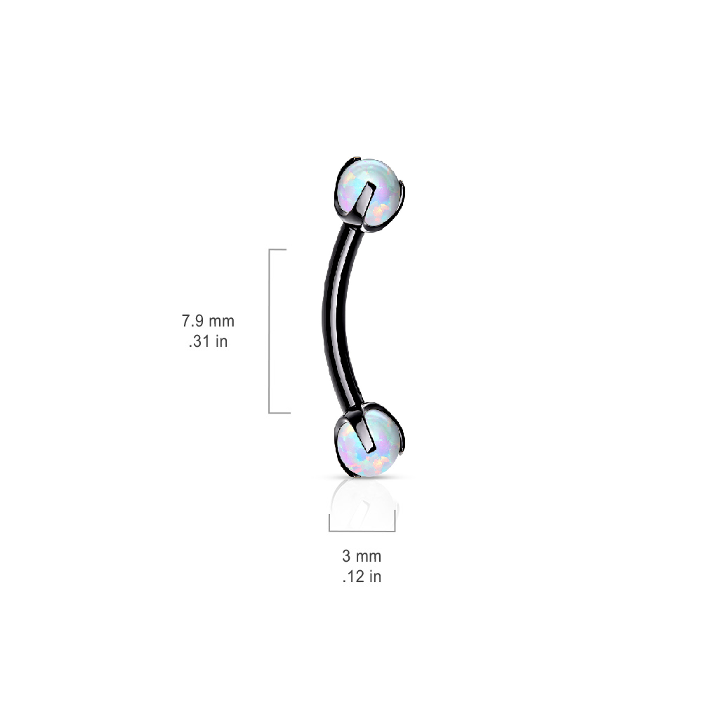 Internally Threaded Claw Set Synthetic Opals Eyebrow Curved Barbell
- Stainless Steel