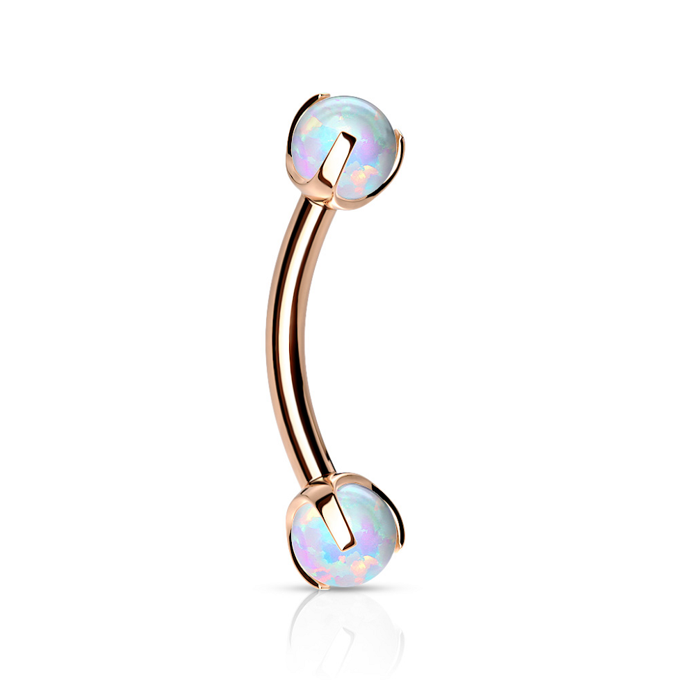 Internally Threaded Claw Set Synthetic Opals Eyebrow Curved Barbell
- Stainless Steel