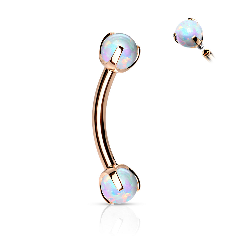 Internally Threaded Claw Set Synthetic Opals Eyebrow Curved Barbell
- Stainless Steel