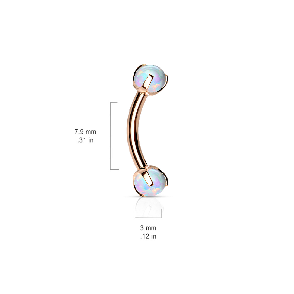 Internally Threaded Claw Set Synthetic Opals Eyebrow Curved Barbell
- Stainless Steel