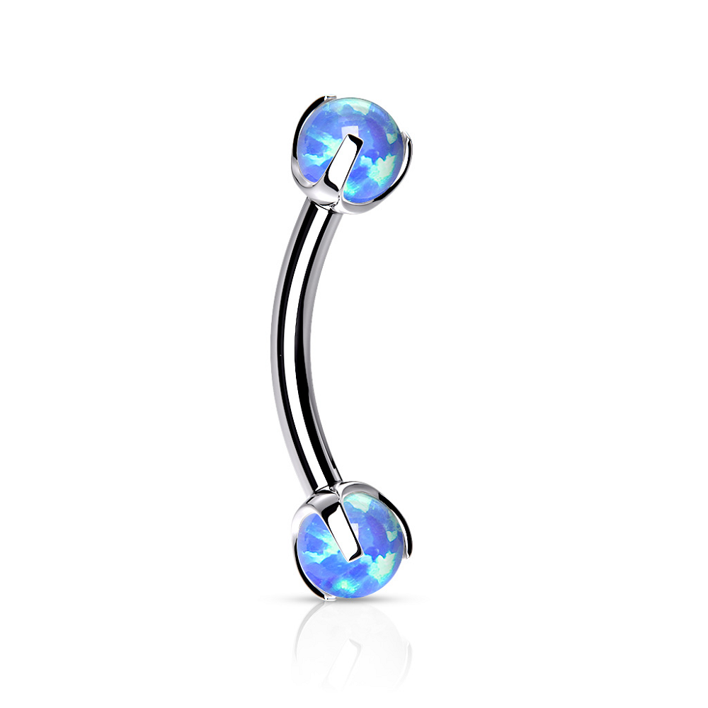 Internally Threaded Claw Set Synthetic Opals Eyebrow Curved Barbell
- Stainless Steel