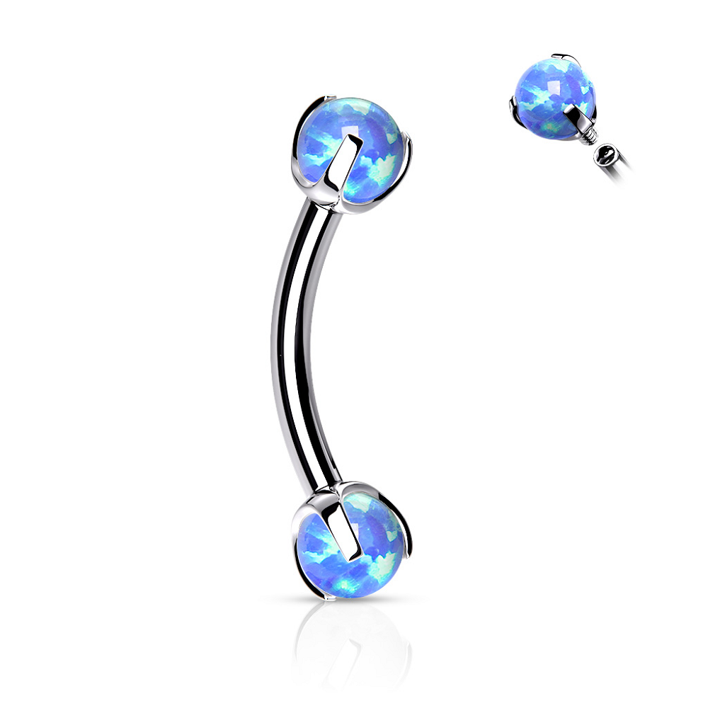 Internally Threaded Claw Set Synthetic Opals Eyebrow Curved Barbell
- Stainless Steel