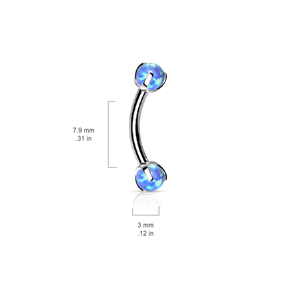 Internally Threaded Claw Set Synthetic Opals Eyebrow Curved Barbell
- Stainless Steel
