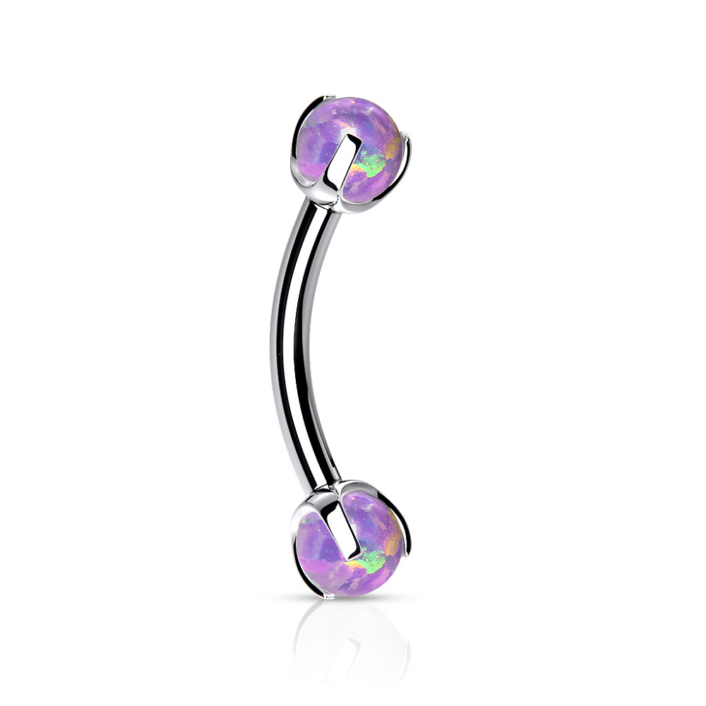 Internally Threaded Claw Set Synthetic Opals Eyebrow Curved Barbell
- Stainless Steel