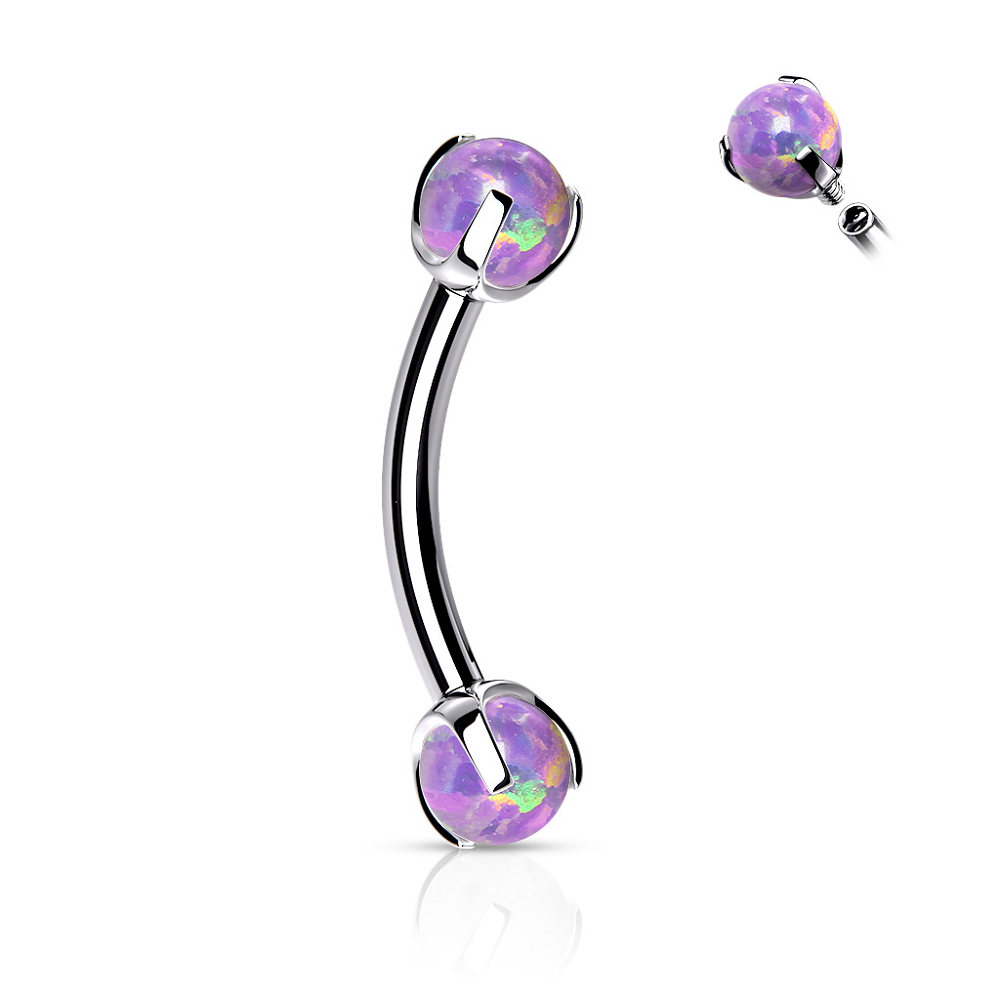 Internally Threaded Claw Set Synthetic Opals Eyebrow Curved Barbell
- Stainless Steel
