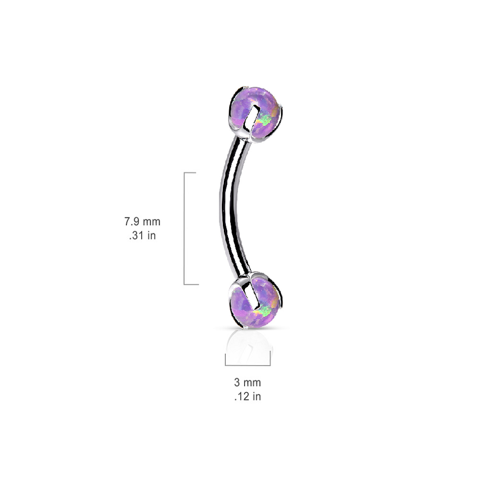 Internally Threaded Claw Set Synthetic Opals Eyebrow Curved Barbell
- Stainless Steel