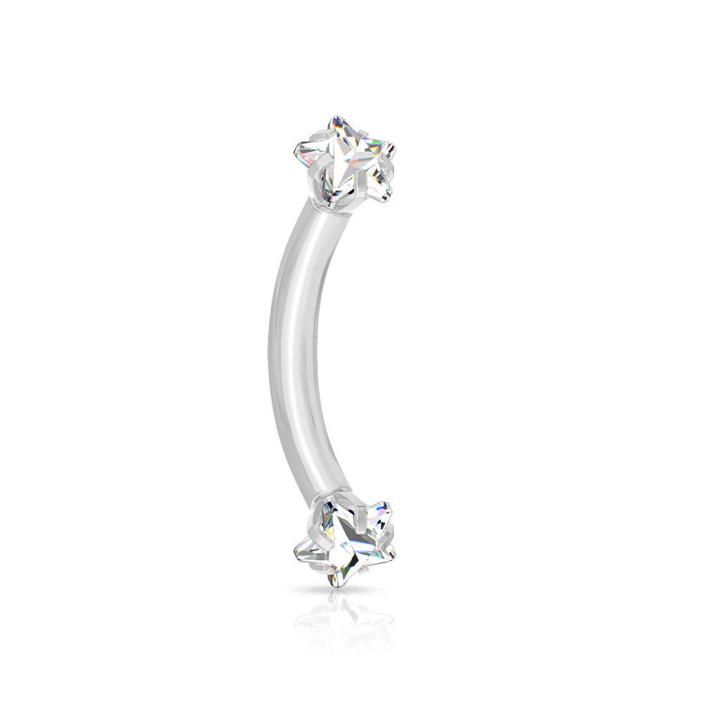 Internally Threaded Prong Set CZ Crystal Star Ends Curved Barbell - Stainless Steel