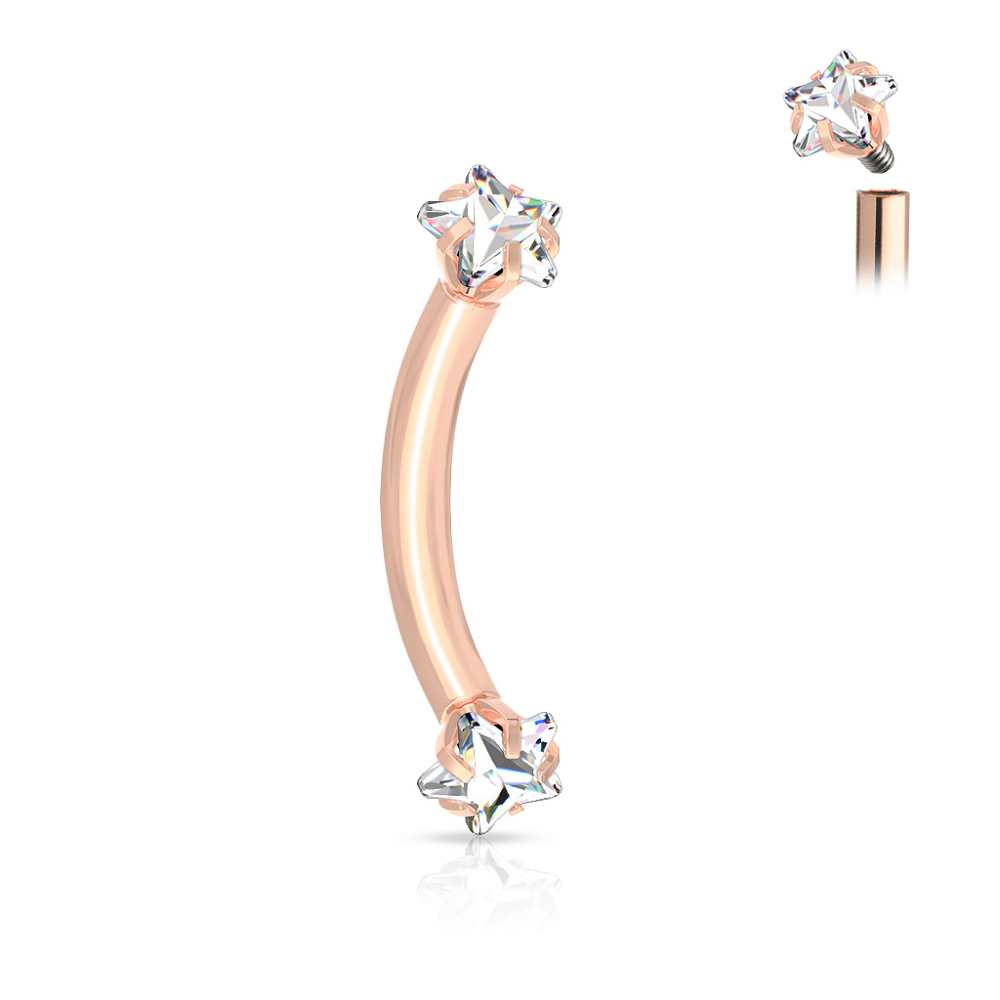 Internally Threaded Prong Set CZ Crystal Star Ends Cartilage Helix Daith Rook Eyebrow Curved Barbell
- Stainless Steel