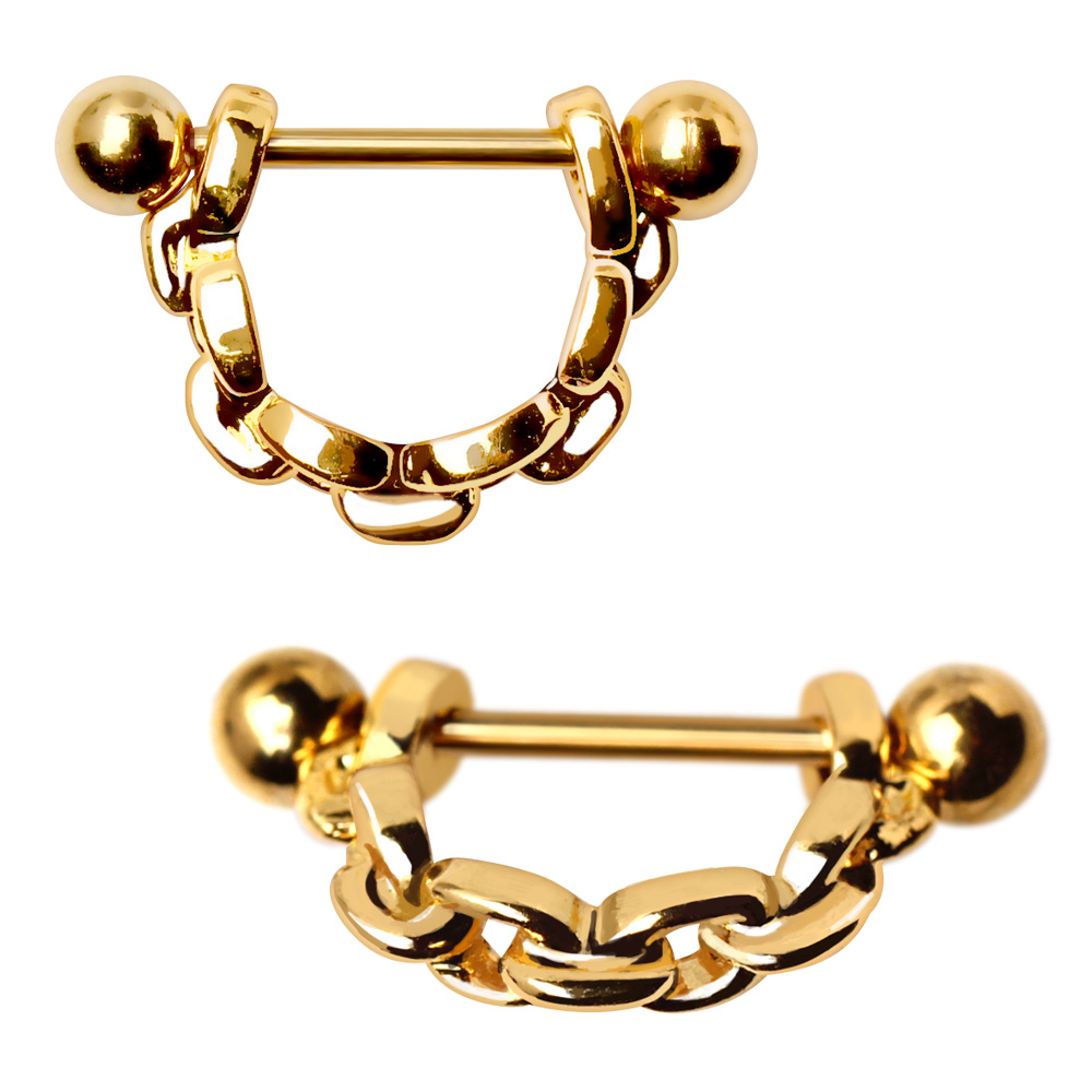 Gold Plated Link Chain Cartilage Cuff Earring - 316L Stainless Steel
