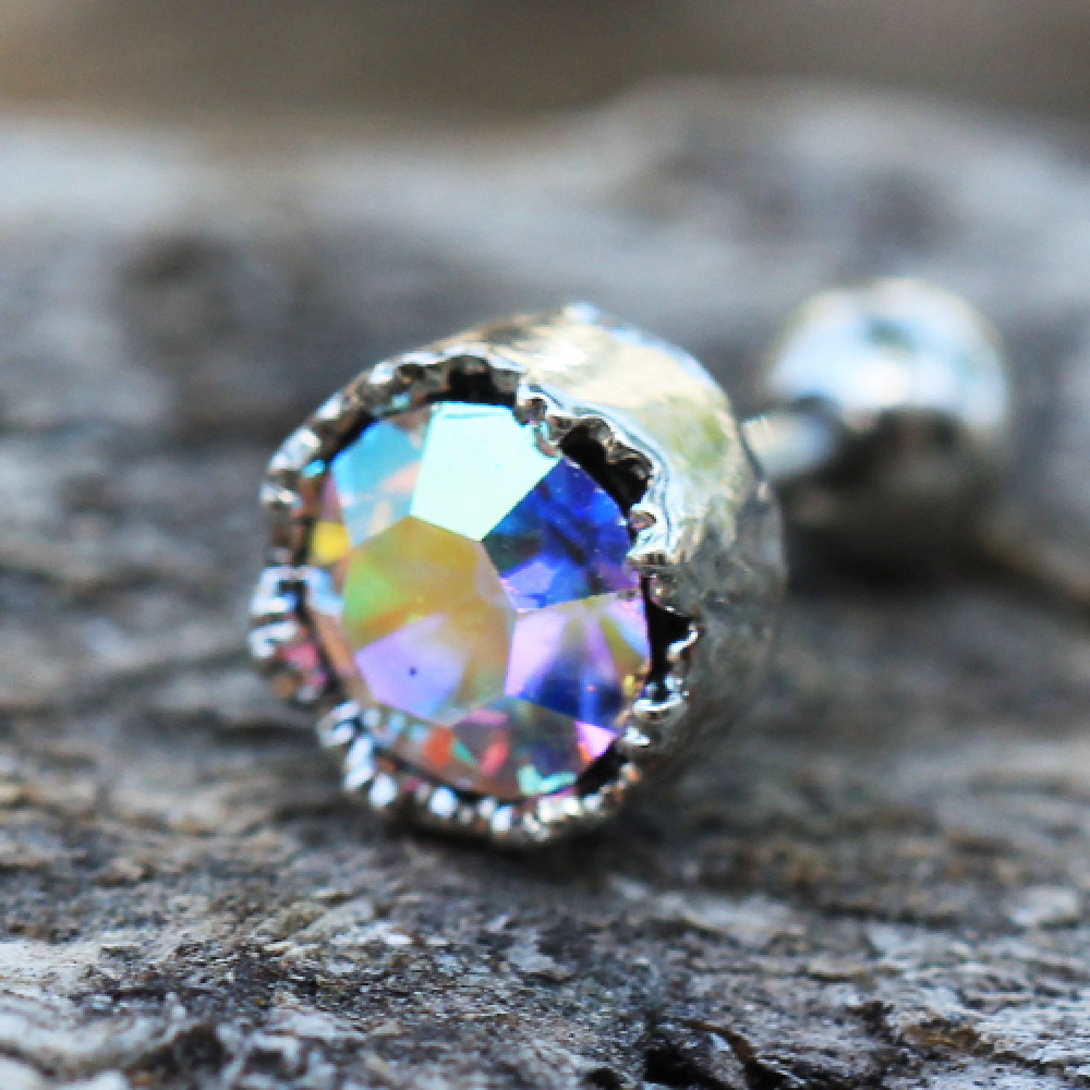 Adorned Aurora Borealis Crystal Cartilage Helix Tragus Stud Earring - 316L Stainless Steel