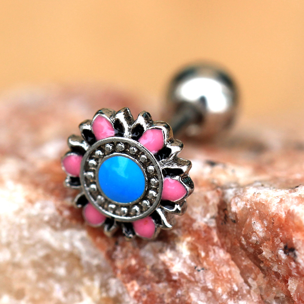 Pastel Flower Cartilage Barbell Earring - Stainless Steel