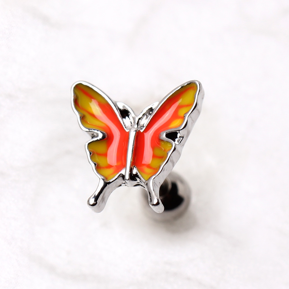 Orange and Yellow Butterfly Cartilage Barbell - 316L Stainless Steel