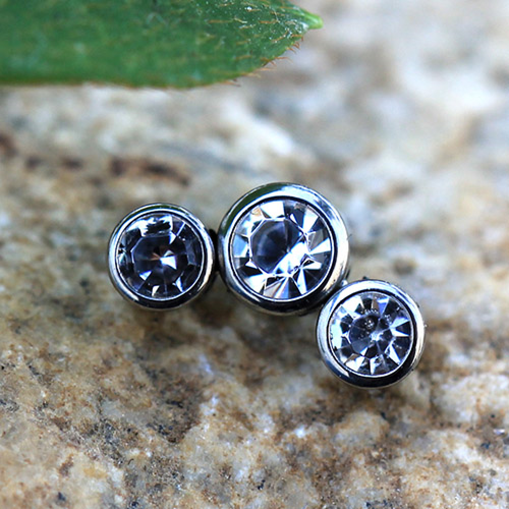 Triple CZ Crystal Internally Threaded Dermal Anchor Top - Stainless Steel