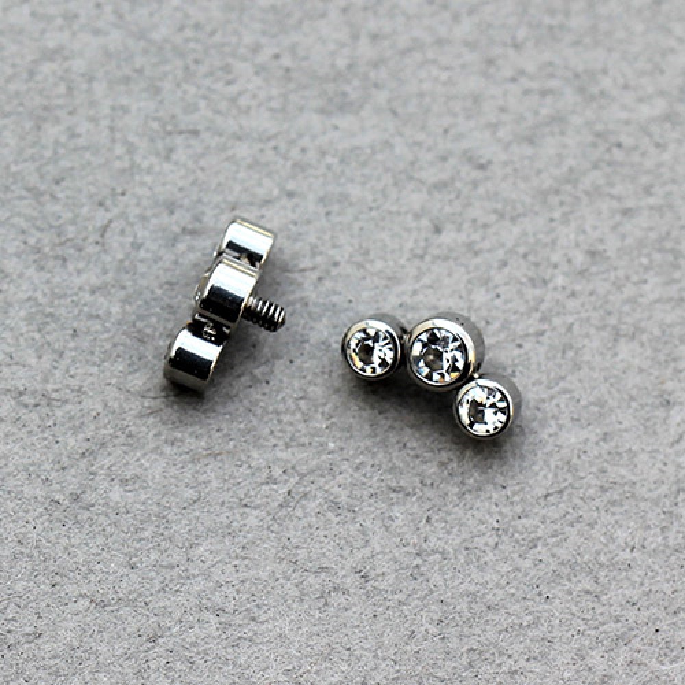 Triple CZ Crystal Internally Threaded Dermal Anchor Top - Stainless Steel