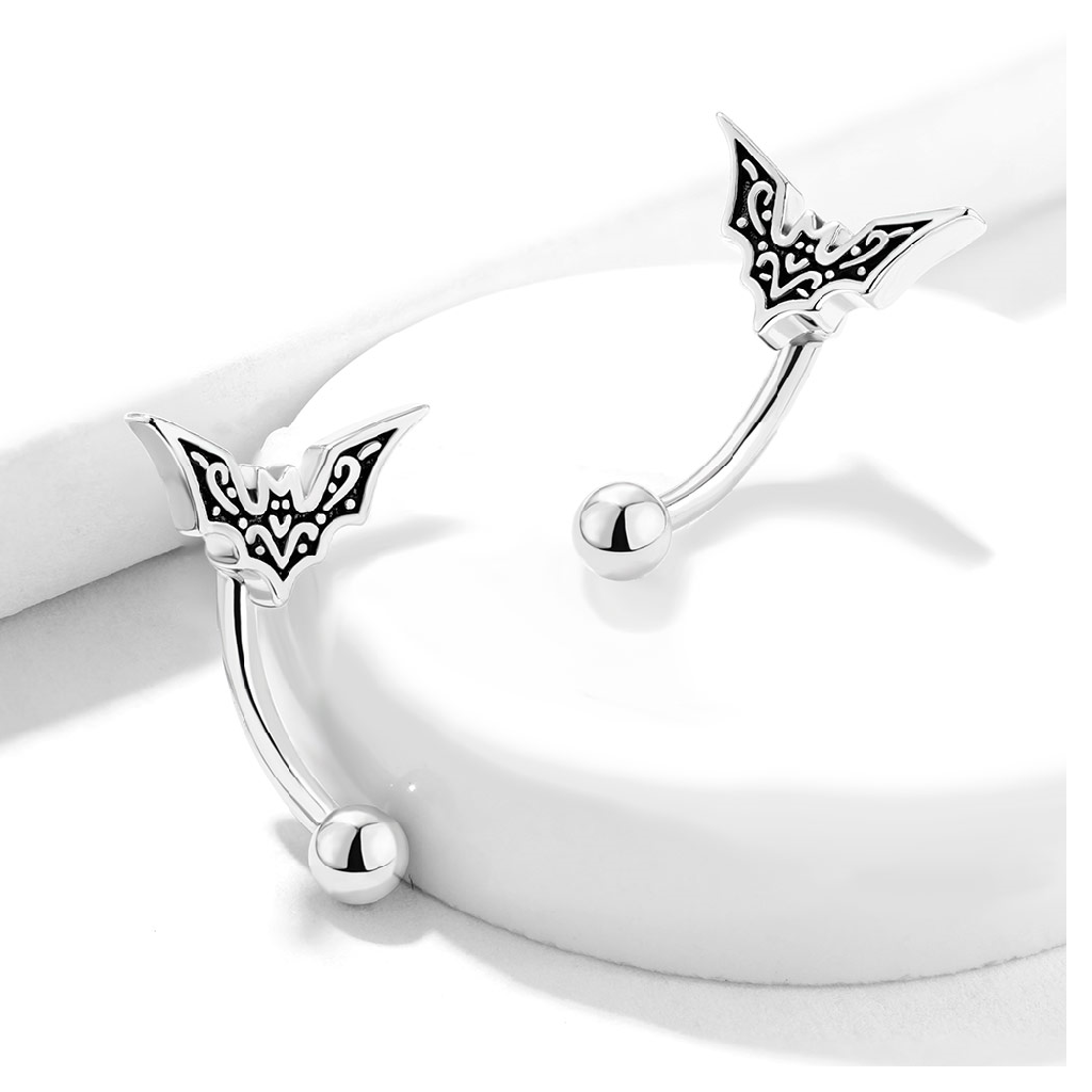 Horror Bat Top Curved Barbell Eyebrow Ring - 316L Stainless Steel