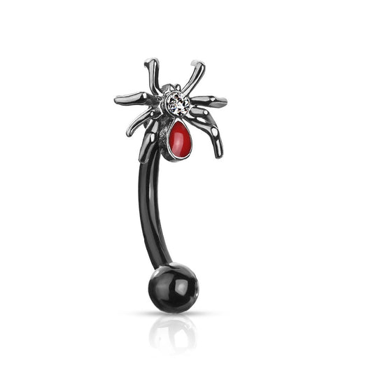 Crystal Set Red Bellied Spider Curved Barbell - 316L Stainless Steel