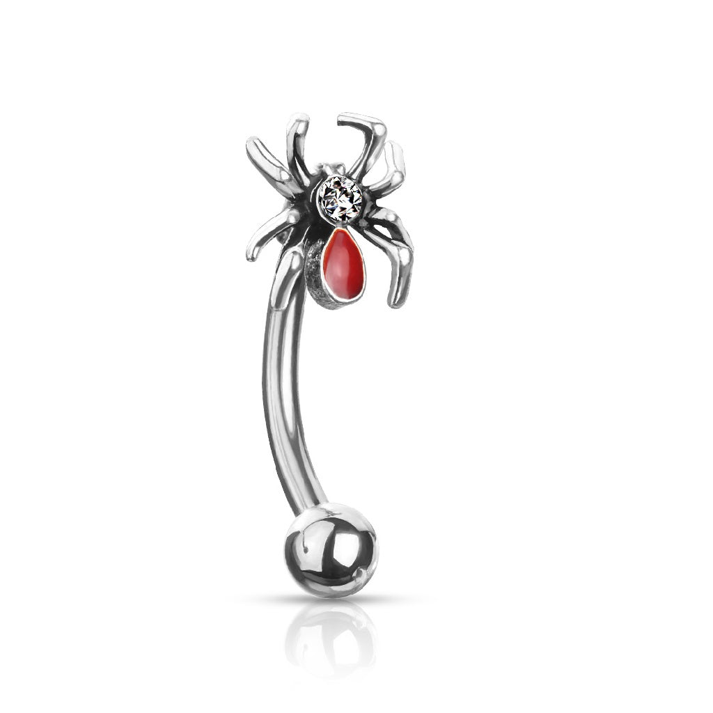 Crystal Set Red Bellied Spider Curved Barbell - 316L Stainless Steel