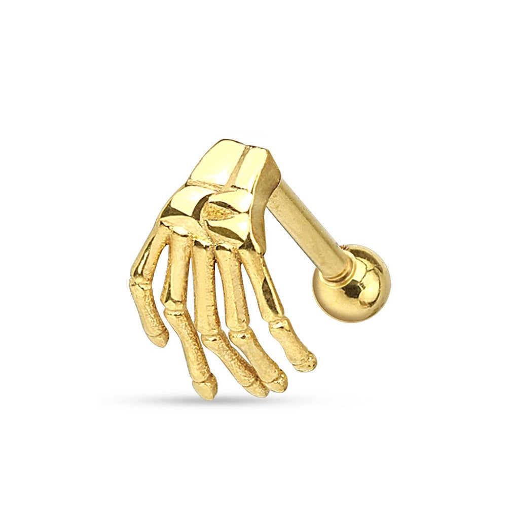 Skeleton Hand Barbell Piercing Stud - Surgical Steel