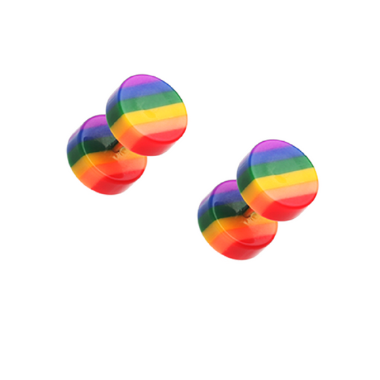 Rainbow Striped Fake Cheater Plugs - Acrylic - Pair