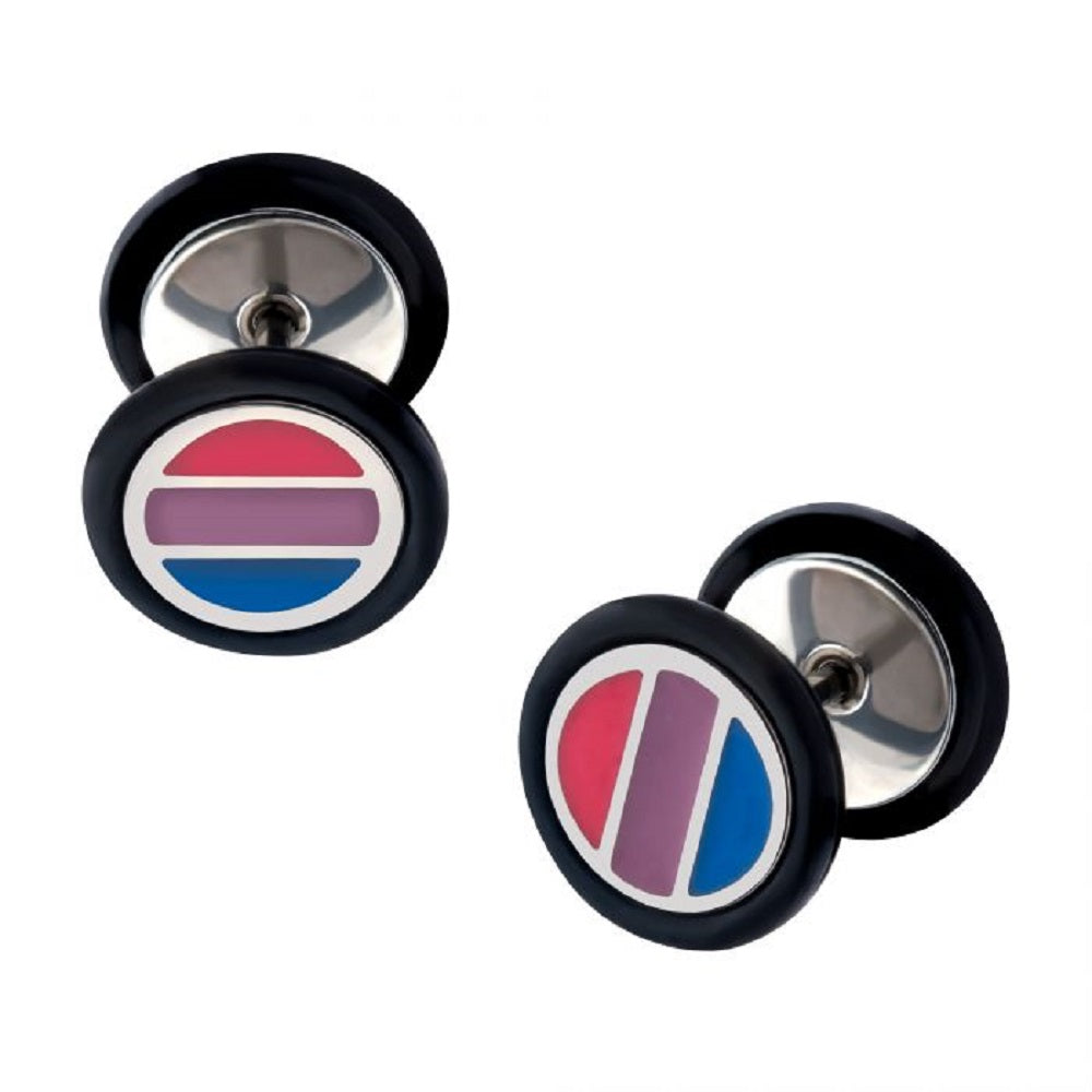 Pink Purple and Blue Striped Bisexual Pride Fake Cheater Plug Earrings - Stainless Steel - Pair