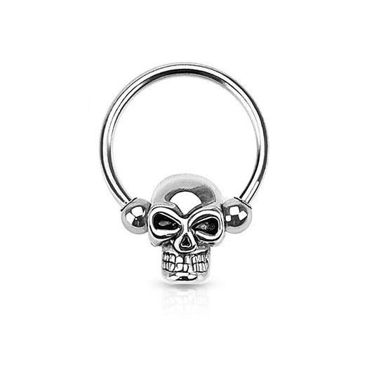 Skull Septum Nose Captive Bead Ring - Stainless Steel
