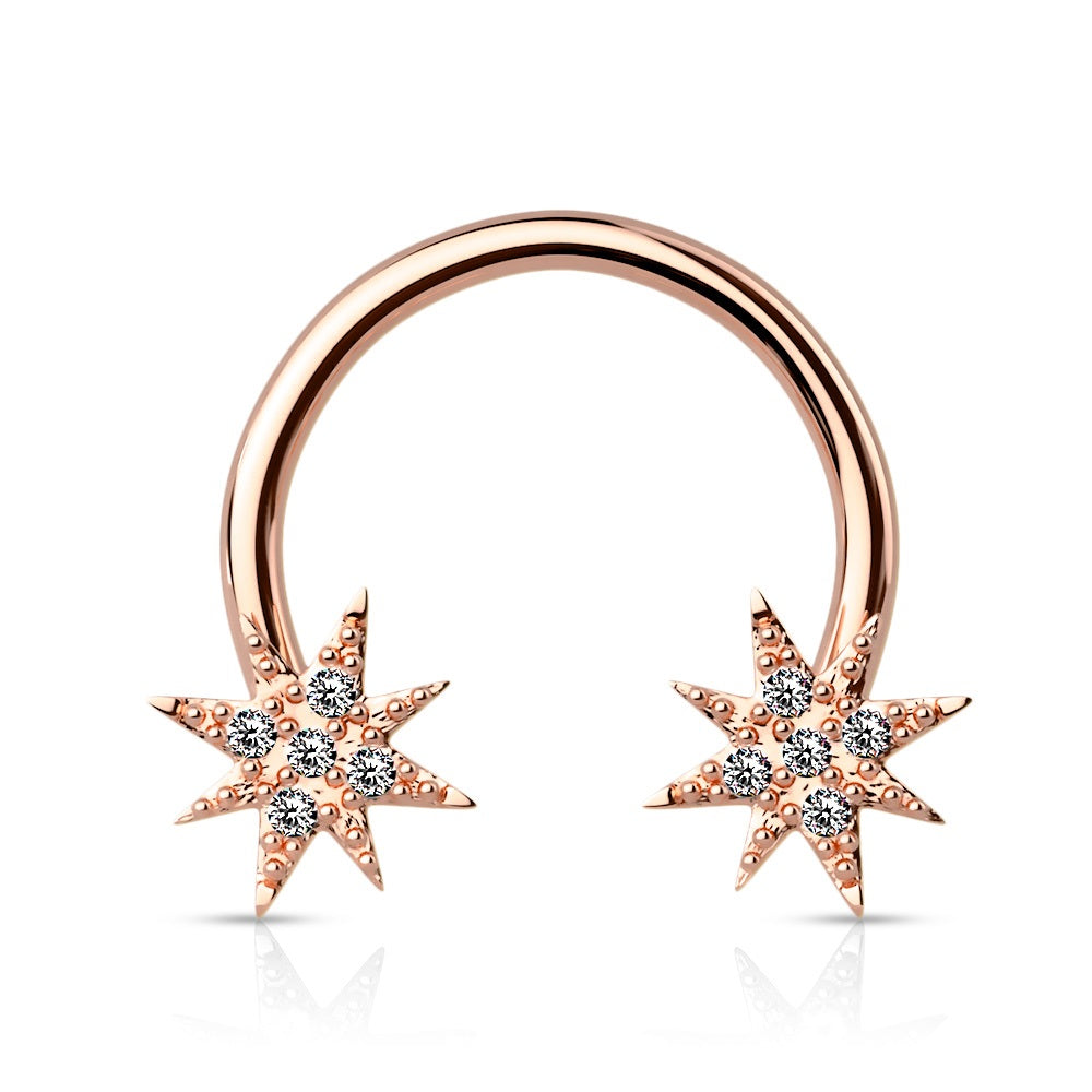 Sparkling CZ Paved Starburst Ends Septum Cartilage Helix Daith Circular Horseshoe Barbell
- 316L Stainless Steel